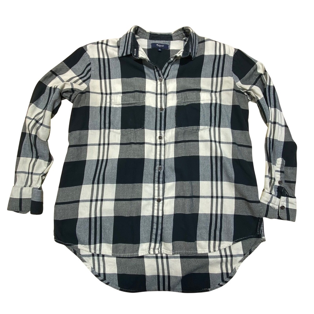Madewell Flannel Black White Split Sides Long Back Women's XS